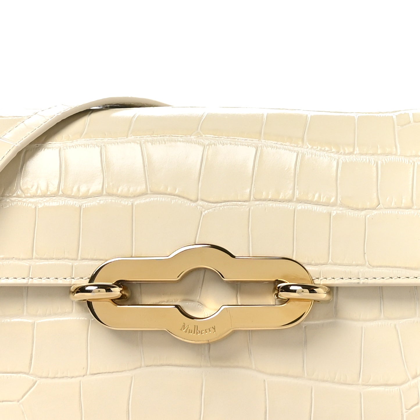 Shiny Calfskin Crocodile Print East West Pimlico Satchel Eggshell