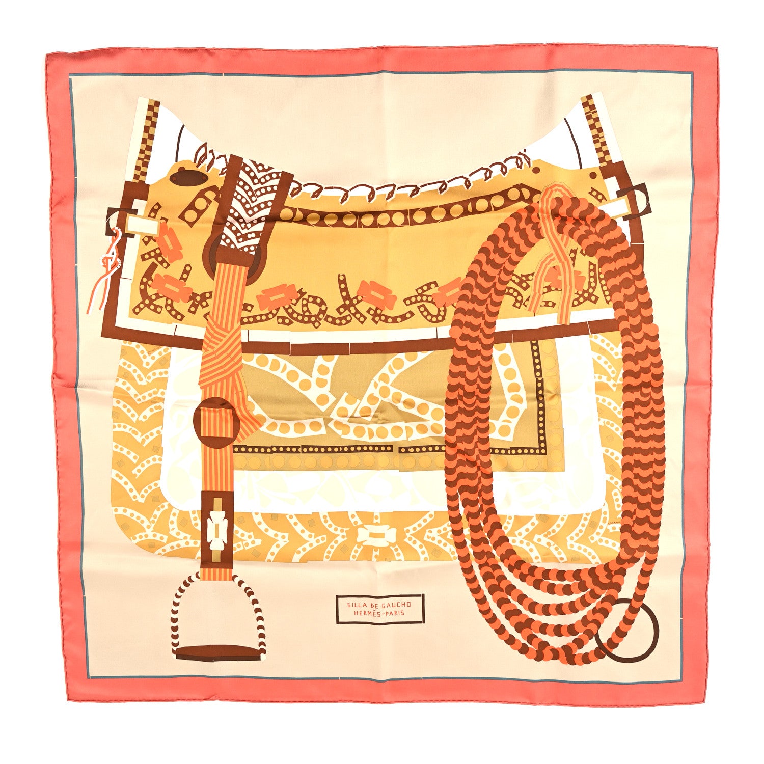 Hermes Silk Silla De Gaucho Scarf 90 Rose Poudre Beige 1 of 3