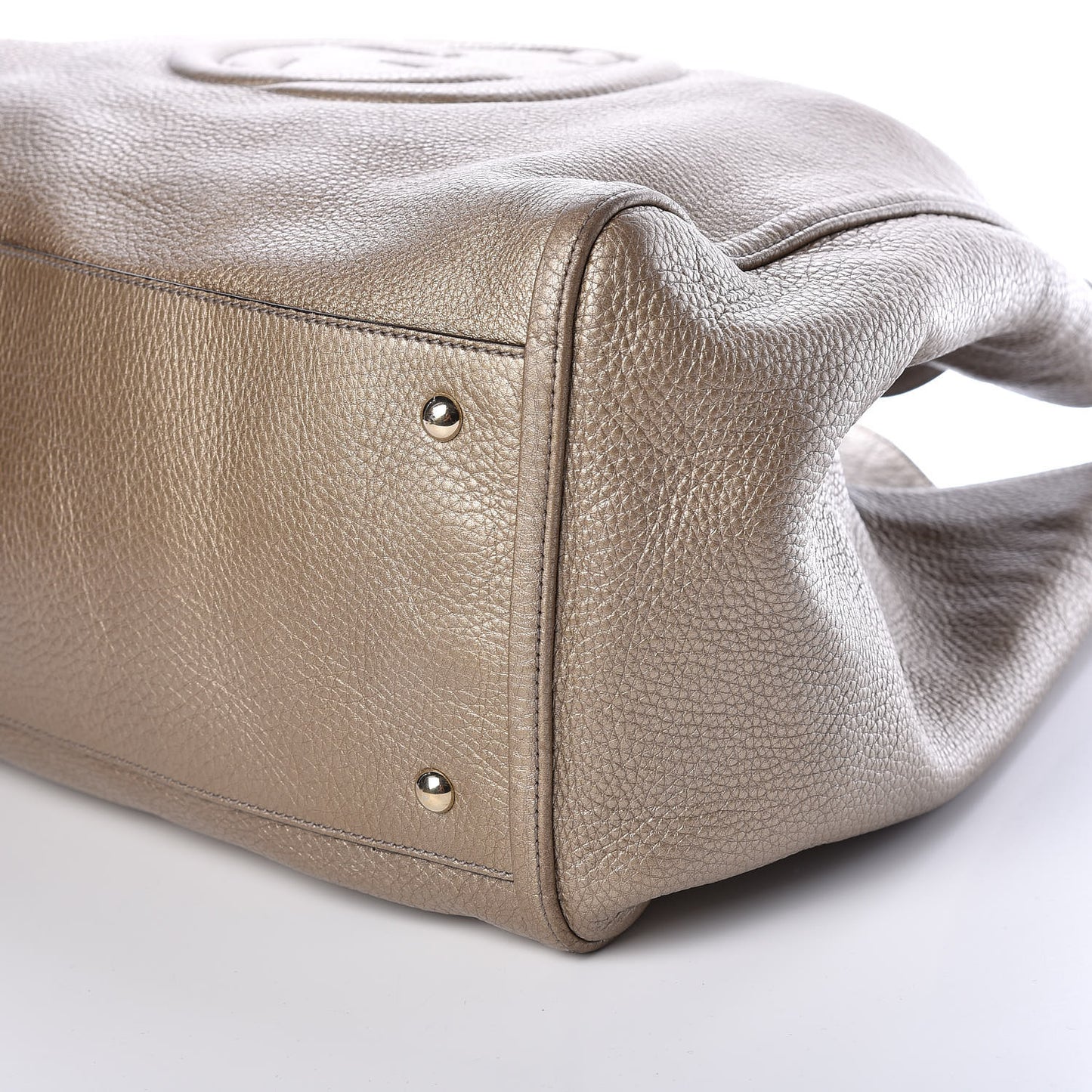 Metallic Pebbled Calfskin Large Soho Shoulder Bag Golden Beige
