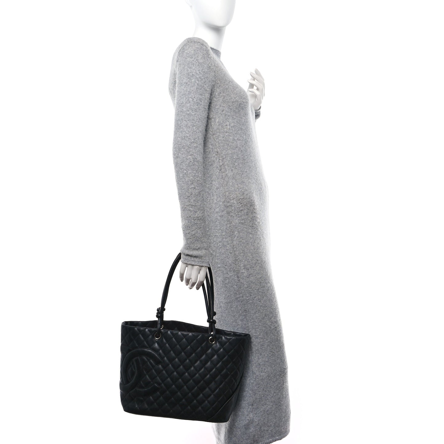 Calfskin Quilted Large Cambon Tote Black