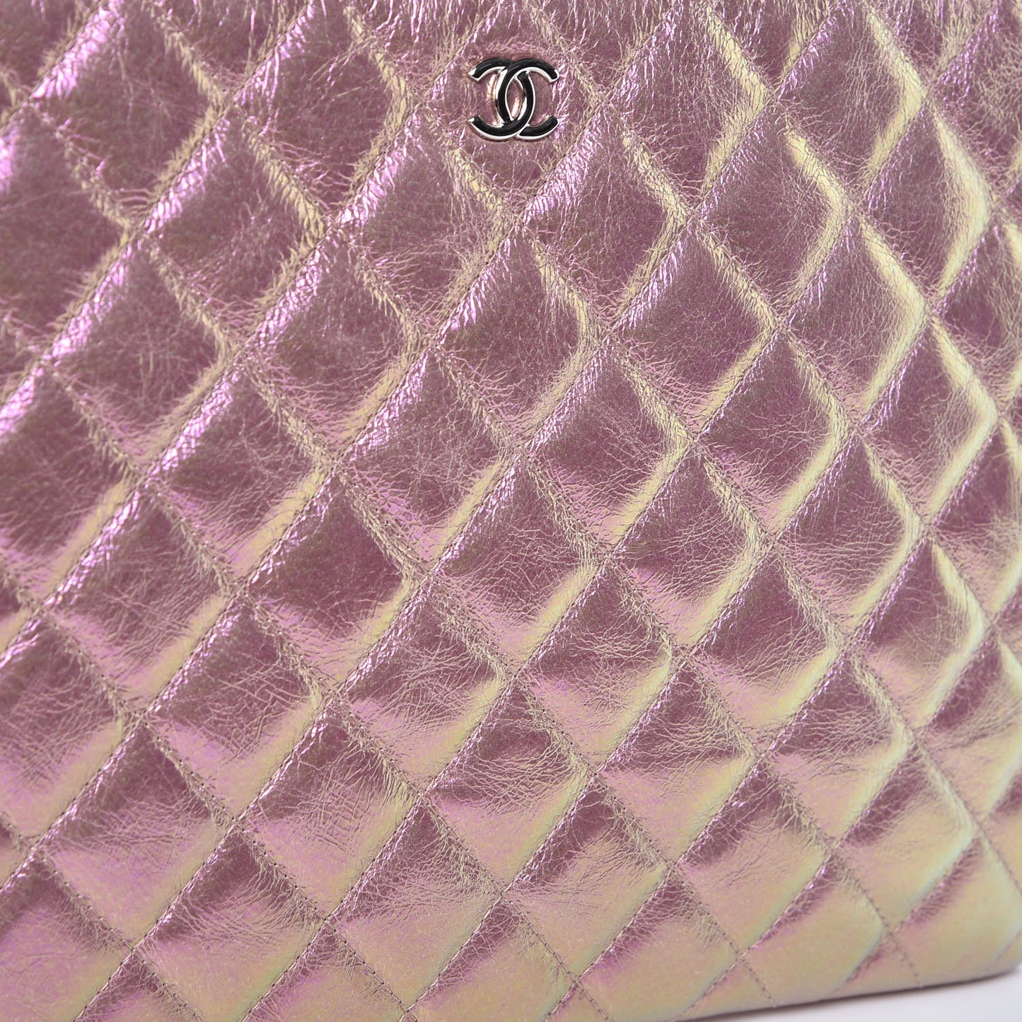 Iridescent Crumpled Calfskin Medium Cosmetic Case Pink