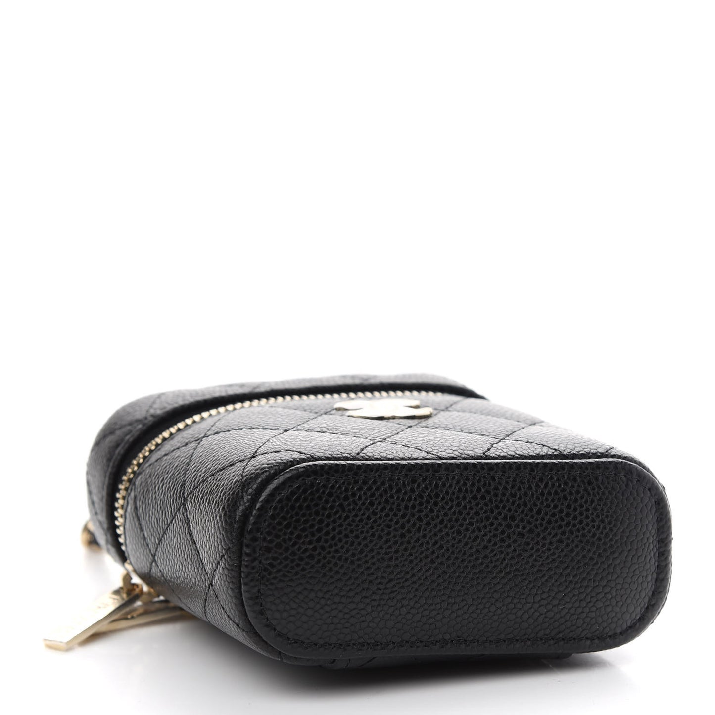 Caviar Quilted Small Handle With Care Vanity Case With Chain Black