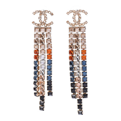 Chanel Crystal Skyline CC Drop Earrings Gold Blue Black Red 1 of 5