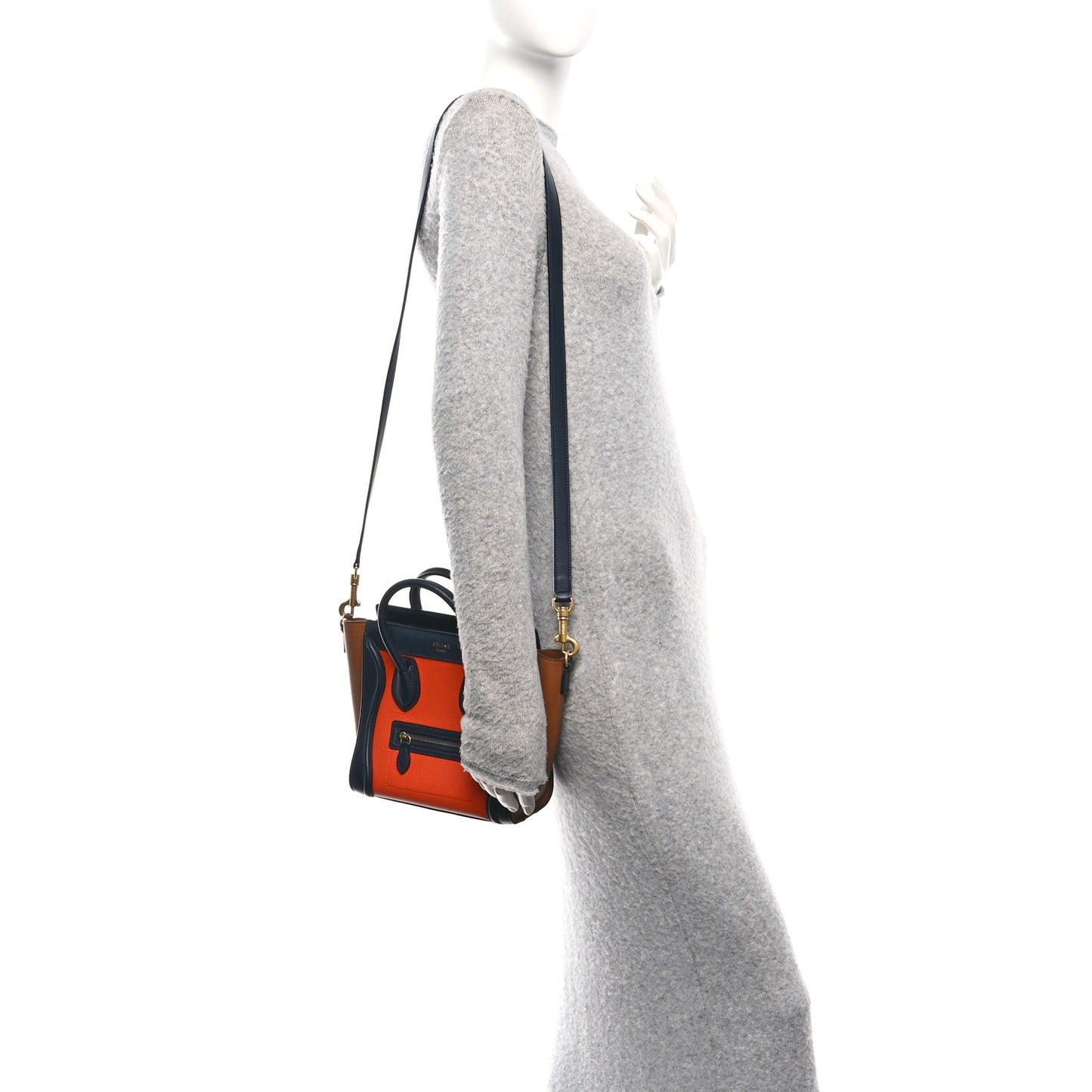 Elephant Calfskin Nano Tri-Color Luggage Bright Orange