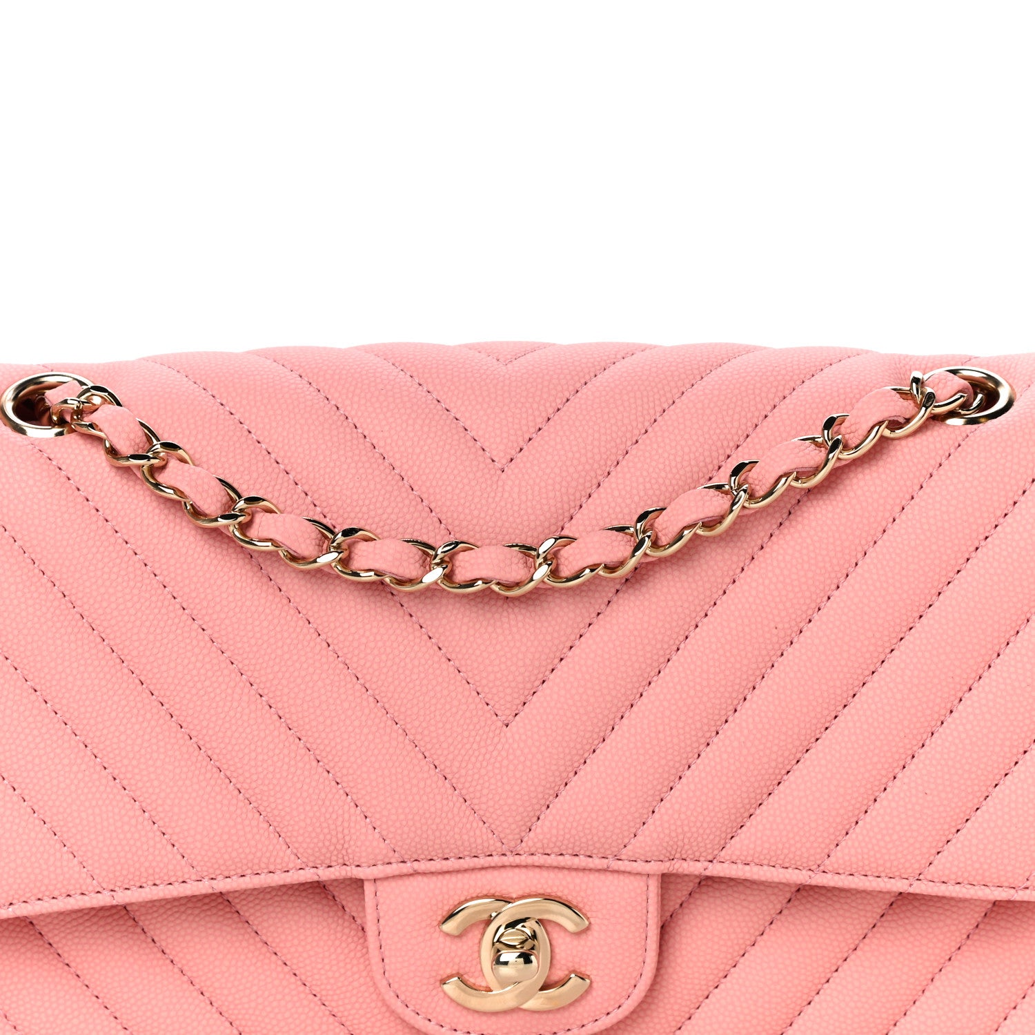 Chanel Caviar Flat Chevron Quilted Medium Double Flap Pink 8 of 12