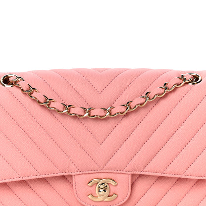 Chanel Caviar Flat Chevron Quilted Medium Double Flap Pink 8 of 12