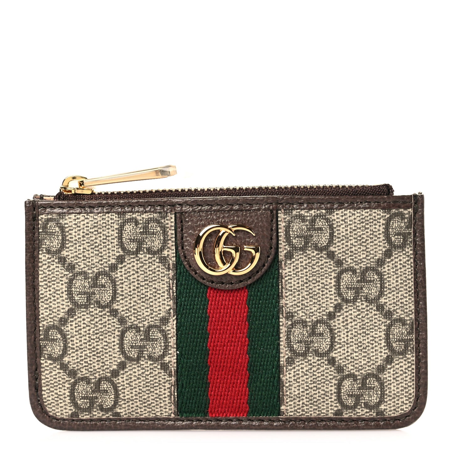 GG Supreme Monogram Web Ophidia Zip Card Case Brown