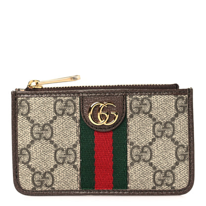 Gucci GG Supreme Monogram Web Ophidia Zip Card Case Brown 1 of 7