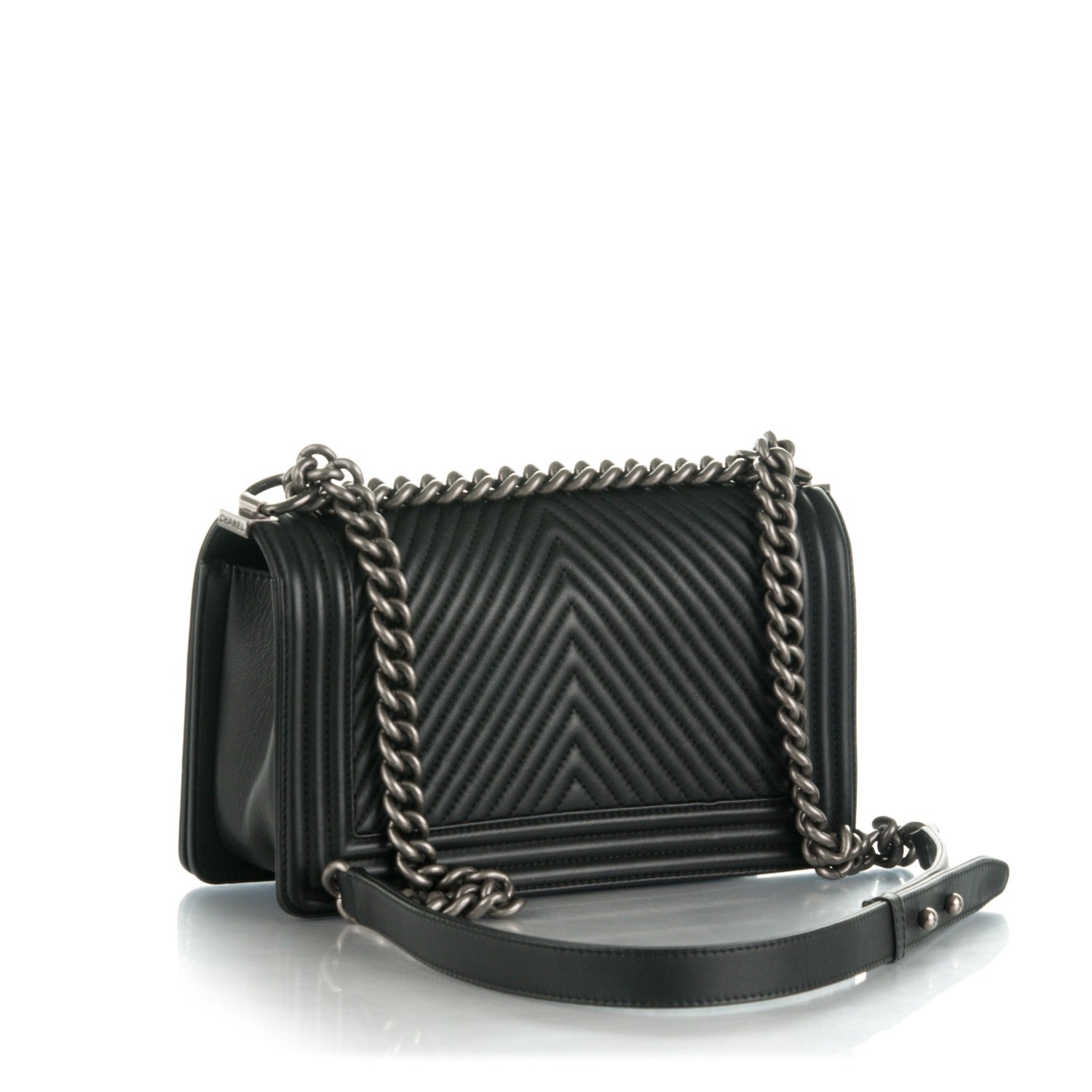 Chanel Wrinkled Lambskin Chevron Quilted Medium Boy Flap Black 4 of 9
