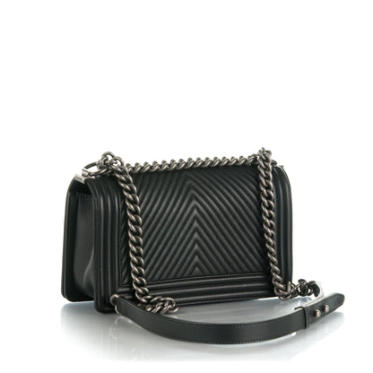 Chanel Wrinkled Lambskin Chevron Quilted Medium Boy Flap Black 4 of 9