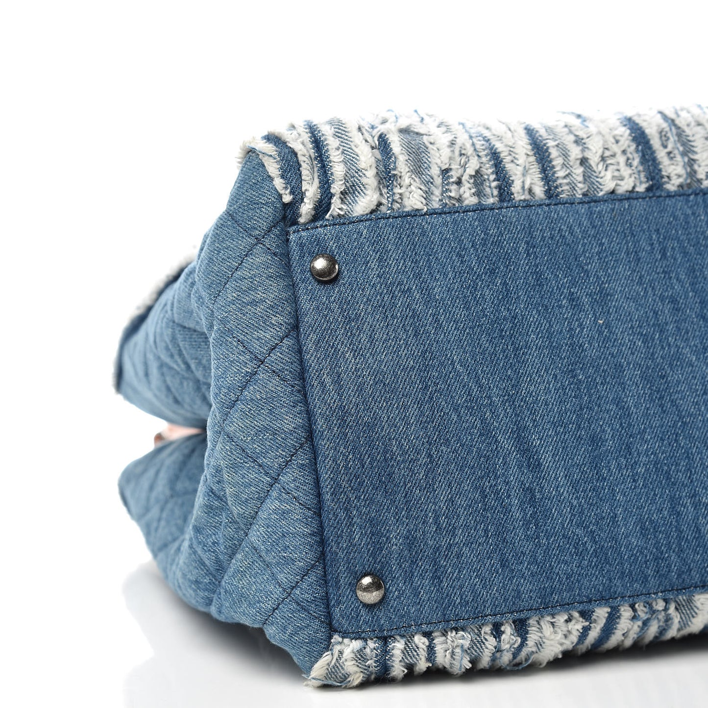 Denim Fringe Large Shopping Tote Blue