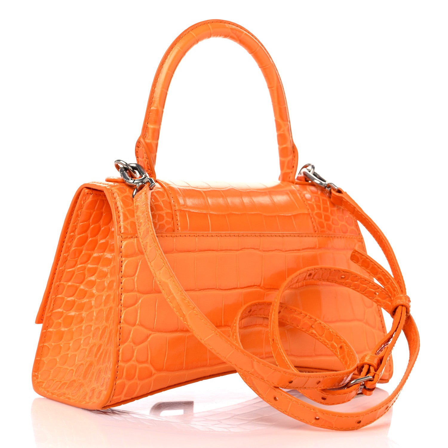 Balenciaga Shiny Calfskin Crocodile Embossed Small Hourglass Top Handle Bag Pop Orange 3 of 13