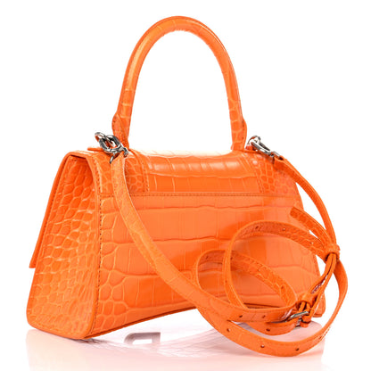 Balenciaga Shiny Calfskin Crocodile Embossed Small Hourglass Top Handle Bag Pop Orange 3 of 13