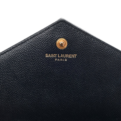 Saint Laurent Grain De Poudre Matelasse Chevron Monogram Chain Wallet Navy 6 of 15