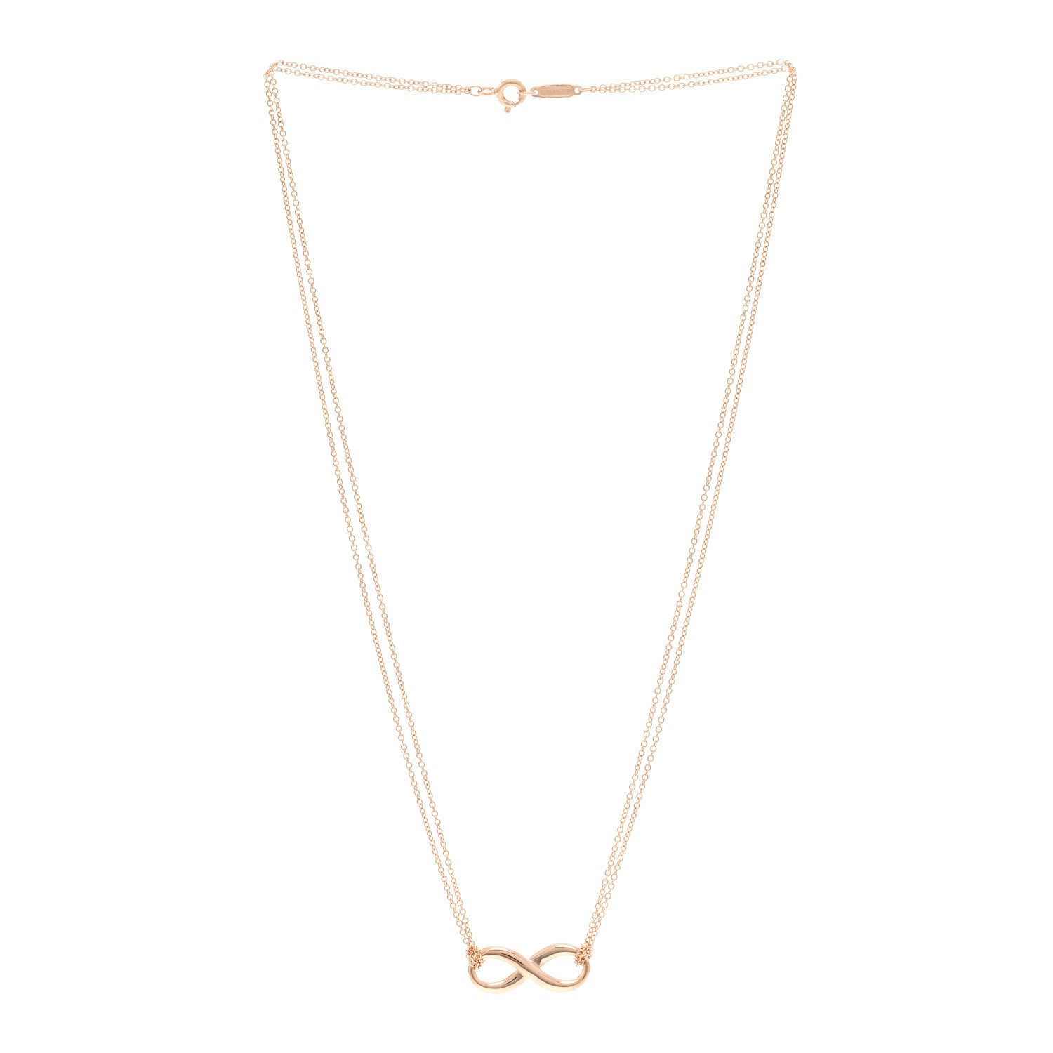 Tiffany 18K Rose Gold Infinity Double Chain Pendant Necklace 3 of 4