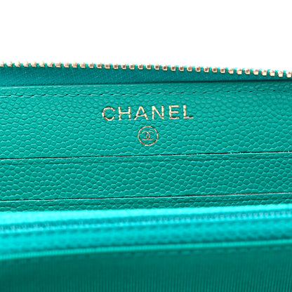 Chanel Caviar Quilted Small Zip Around Wallet Turquoise 5 of 8