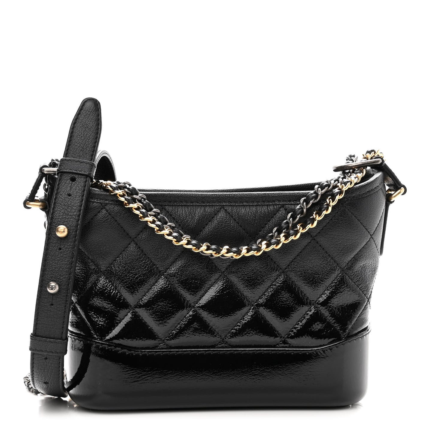 Patent Goatskin Quilted Small Gabrielle Hobo Black