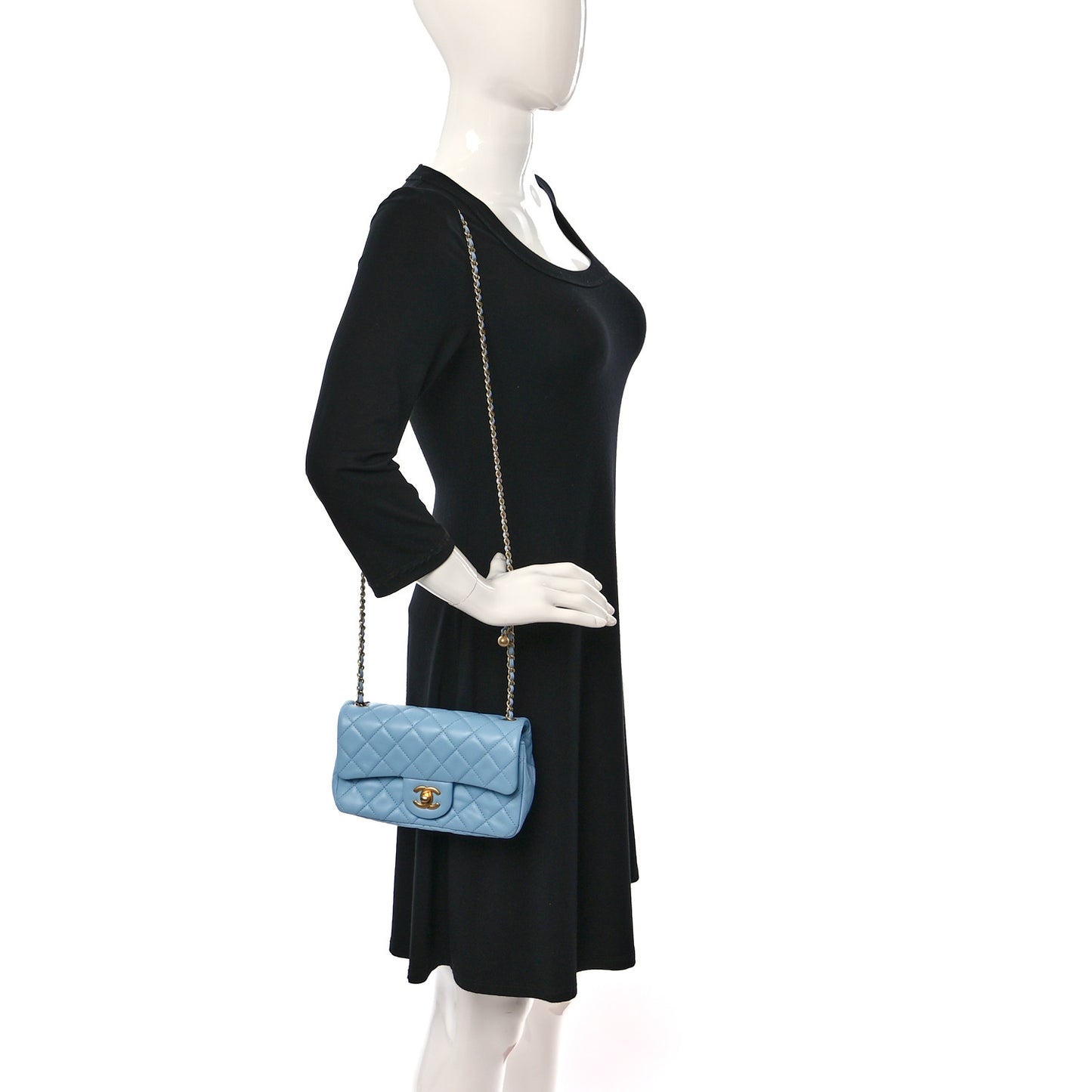 Lambskin Quilted Mini Rectangular Pearl Crush Flap Light Blue