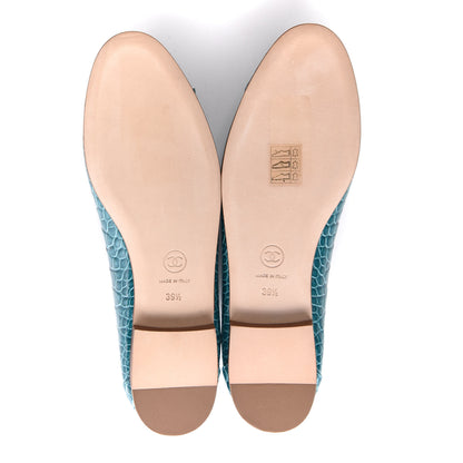 Chanel Alligator CC Cap Toe Ballerina Flats 39.5 Turquoise 5 of 9