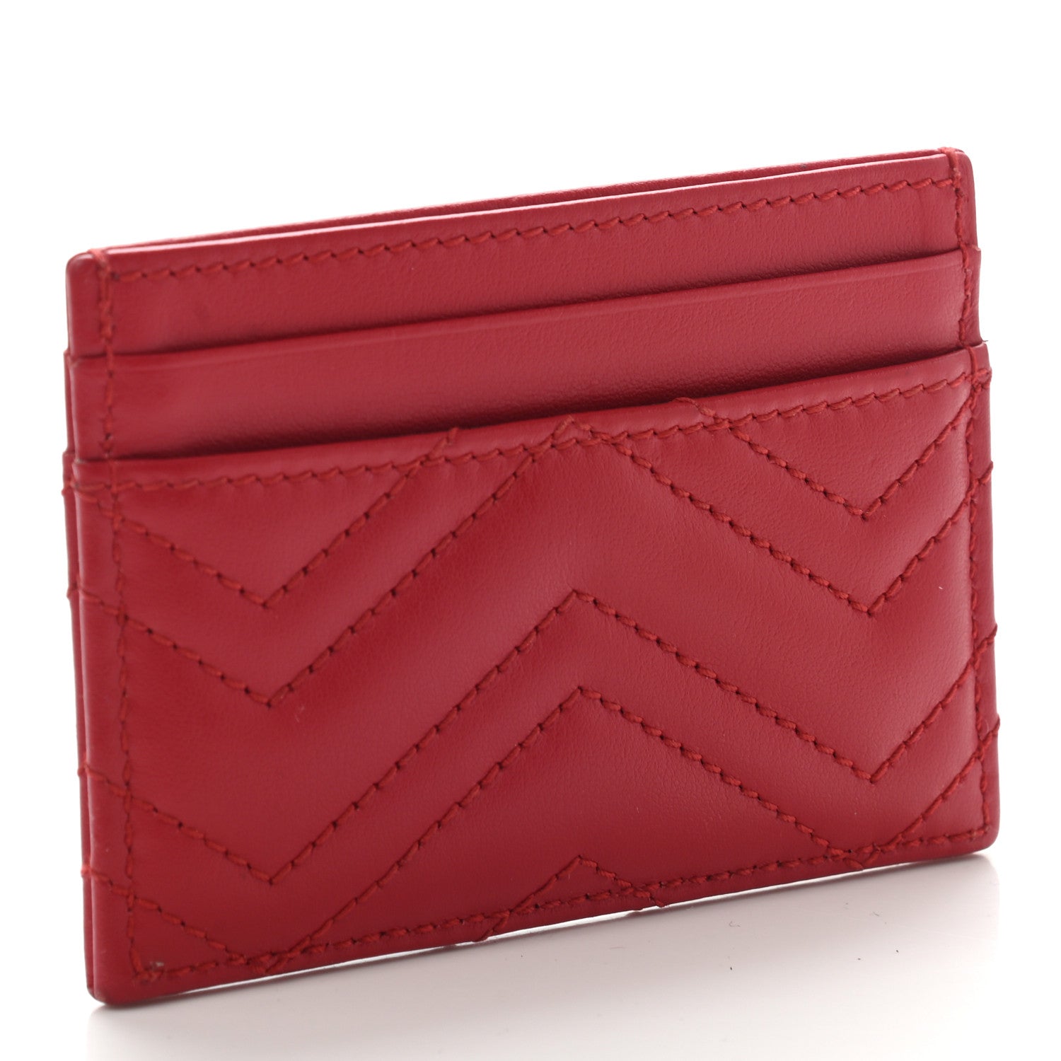 Gucci Calfskin Matelasse GG Marmont Card Holder Hibiscus Red 3 of 10