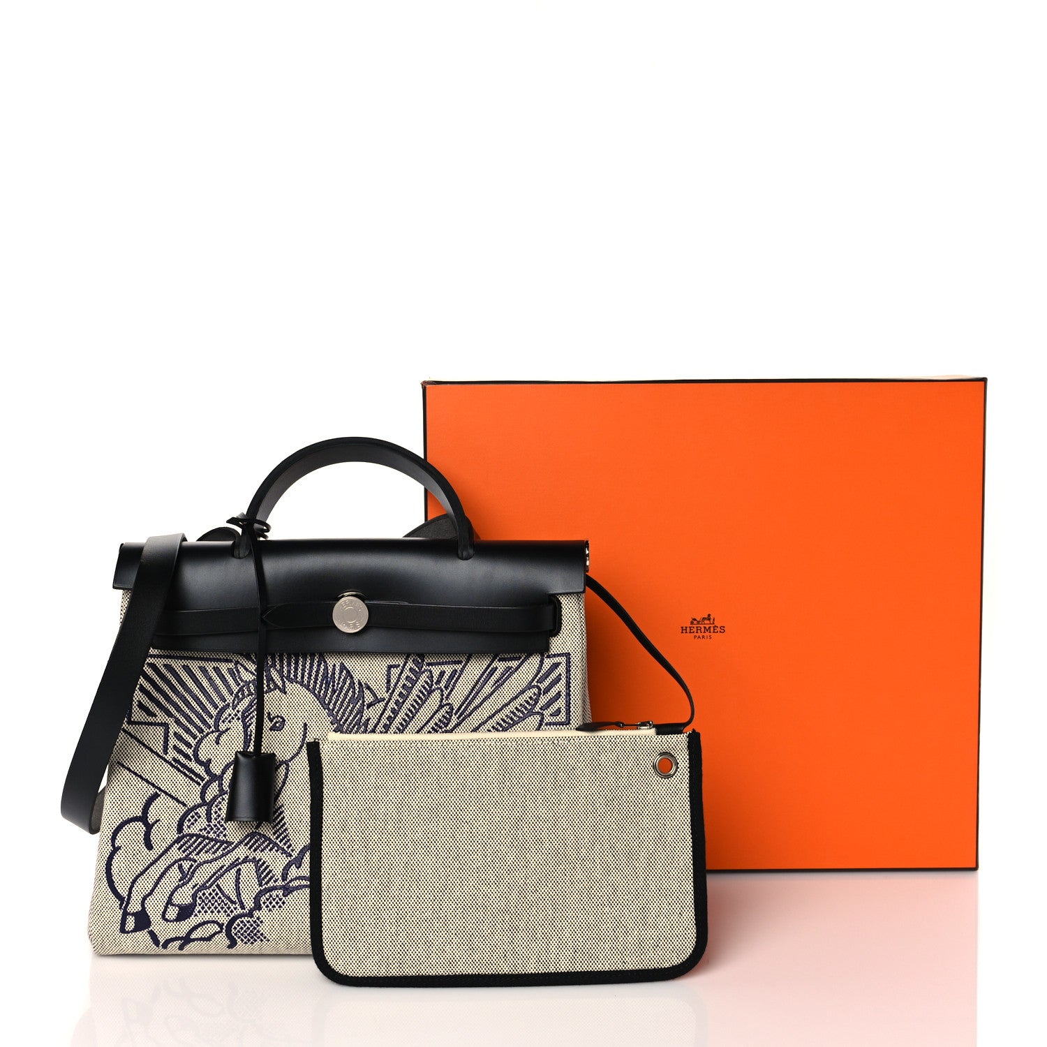 Hermes Vache Hunter Toile H Pegase Pop Herbag Zip Retourne 31 PM Bleu Indigo Ecru Black 12 of 12