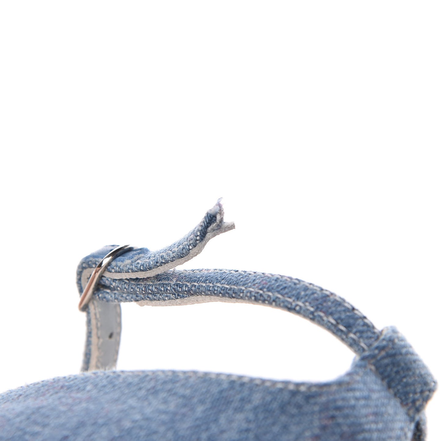 Denim Crackled Calfskin Hawaii Print Senora 100 Sandals 35.5 Blue White