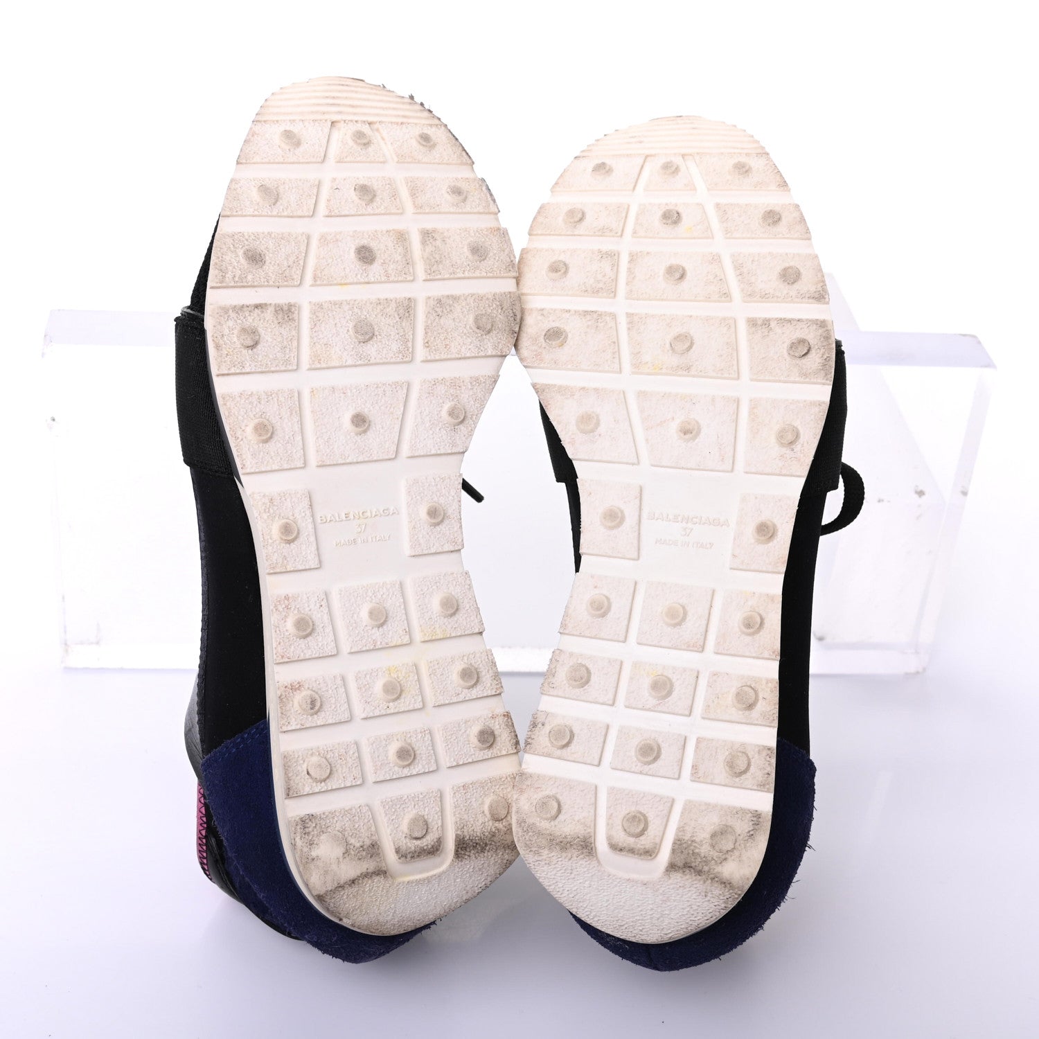 Balenciaga Calfskin Neoprene Mesh Suede Womens Race Runner Sneakers 37 Black Bleu Pink 5 of 8