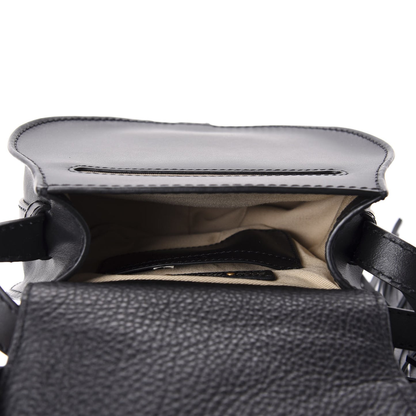 Calfskin Mini Marcie Round Fringe Crossbody Bag Black