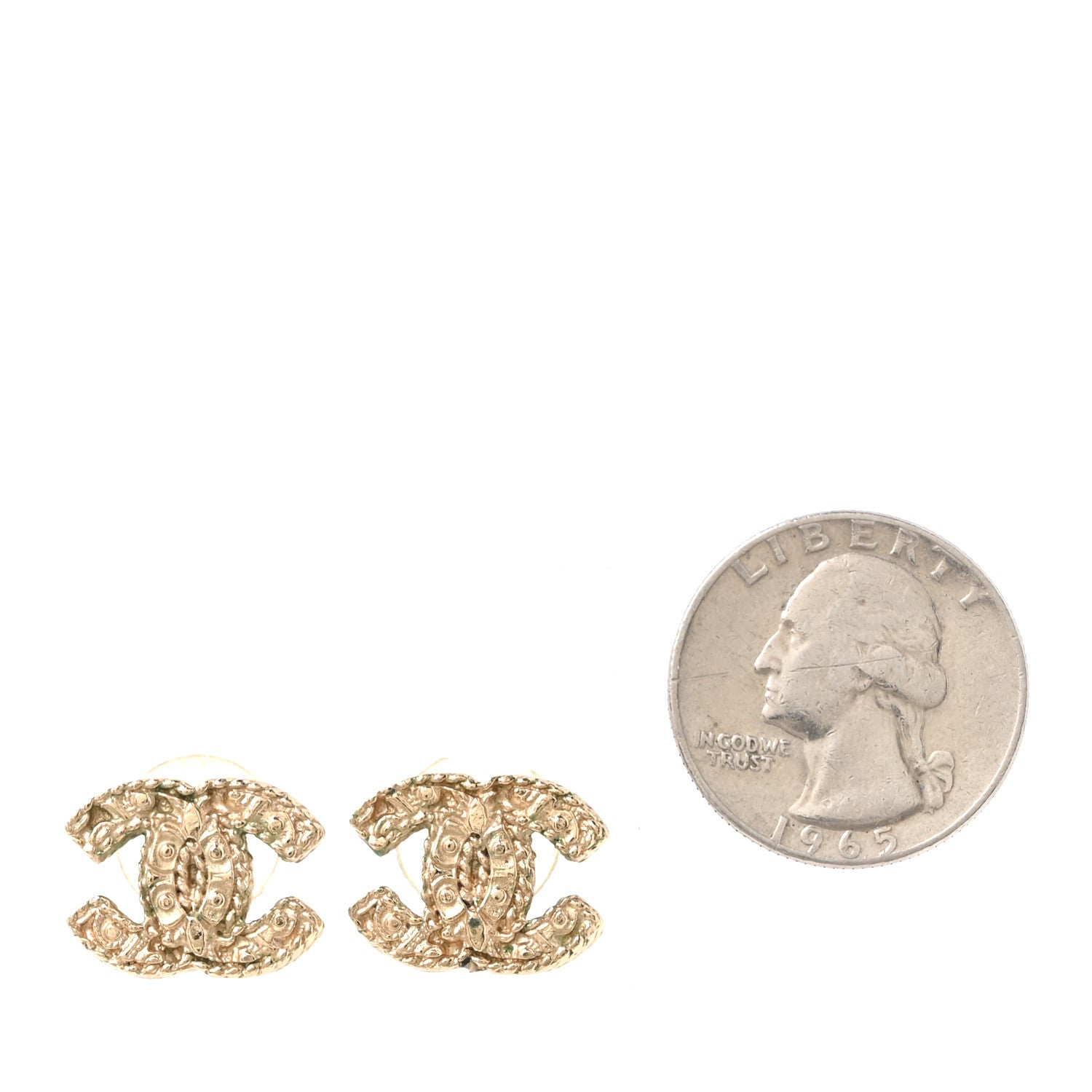 Chanel Metal Textured CC Earrings Gold 2 of 5