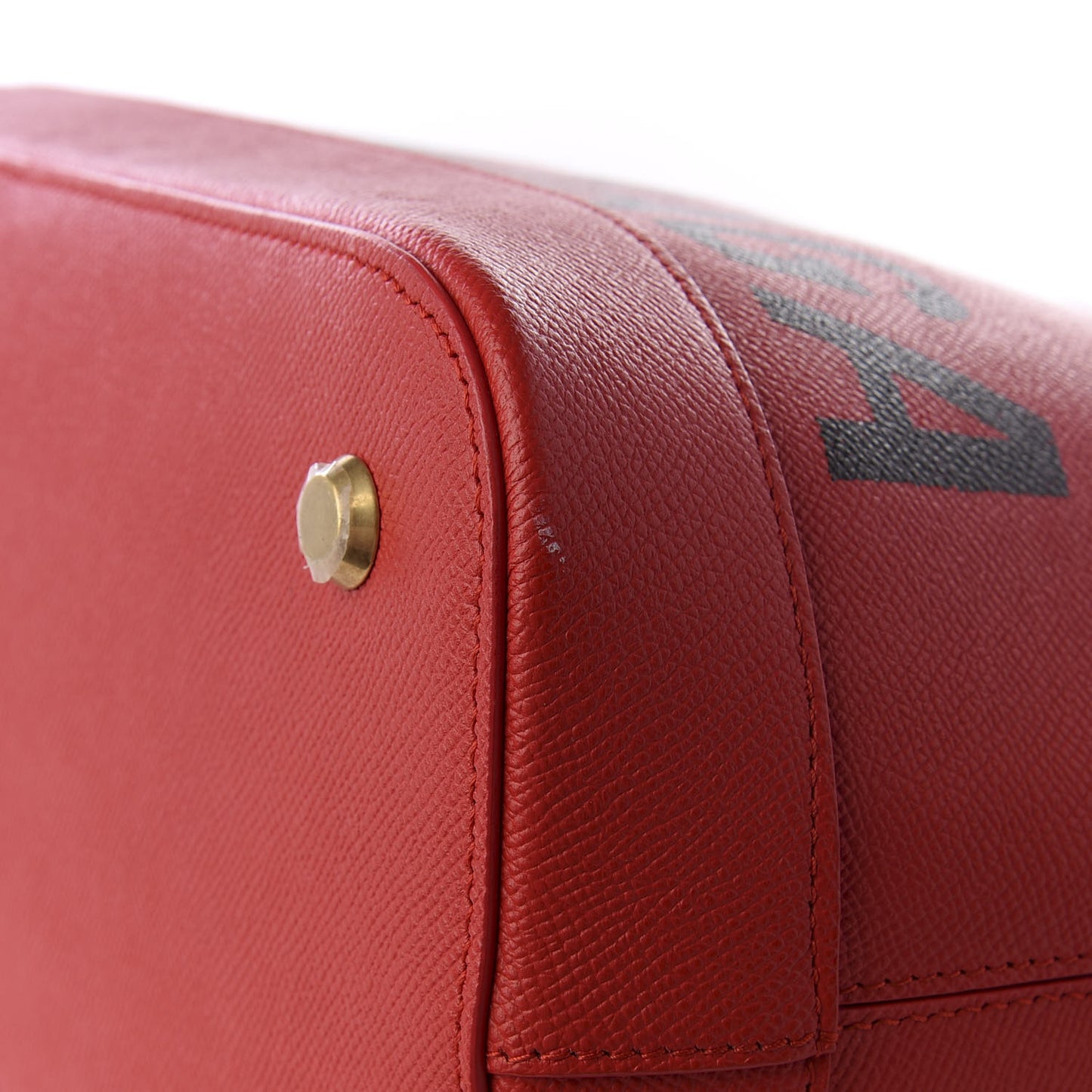Signature Grained Calfskin Logo M Ville Top Handle Bag Rouge Coquelicot Black