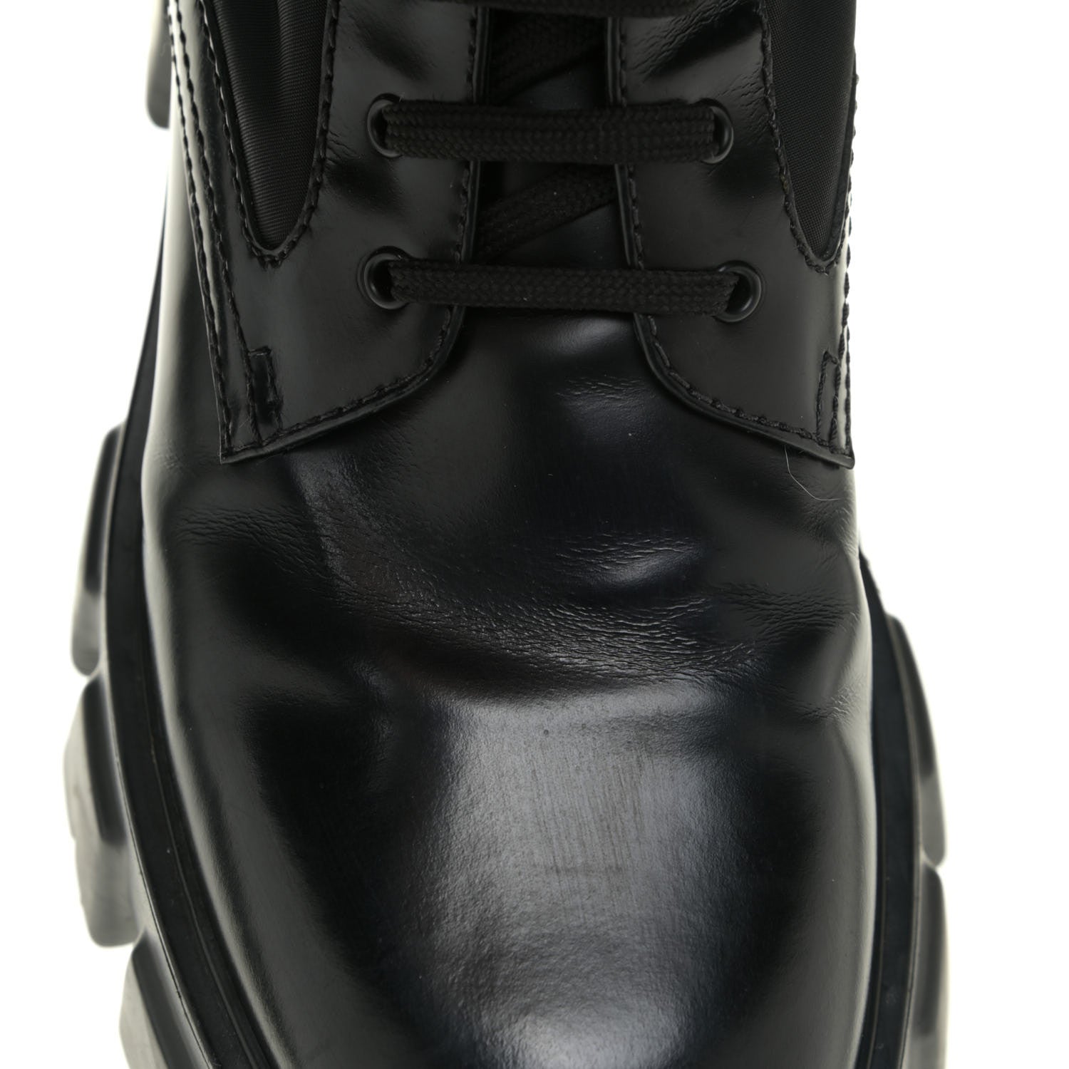 Prada Spazzolato Rois Nylon Metal Triangle Logo Monolith Pouch Pocket 55mm Boots 39.5 Black 15 of 20