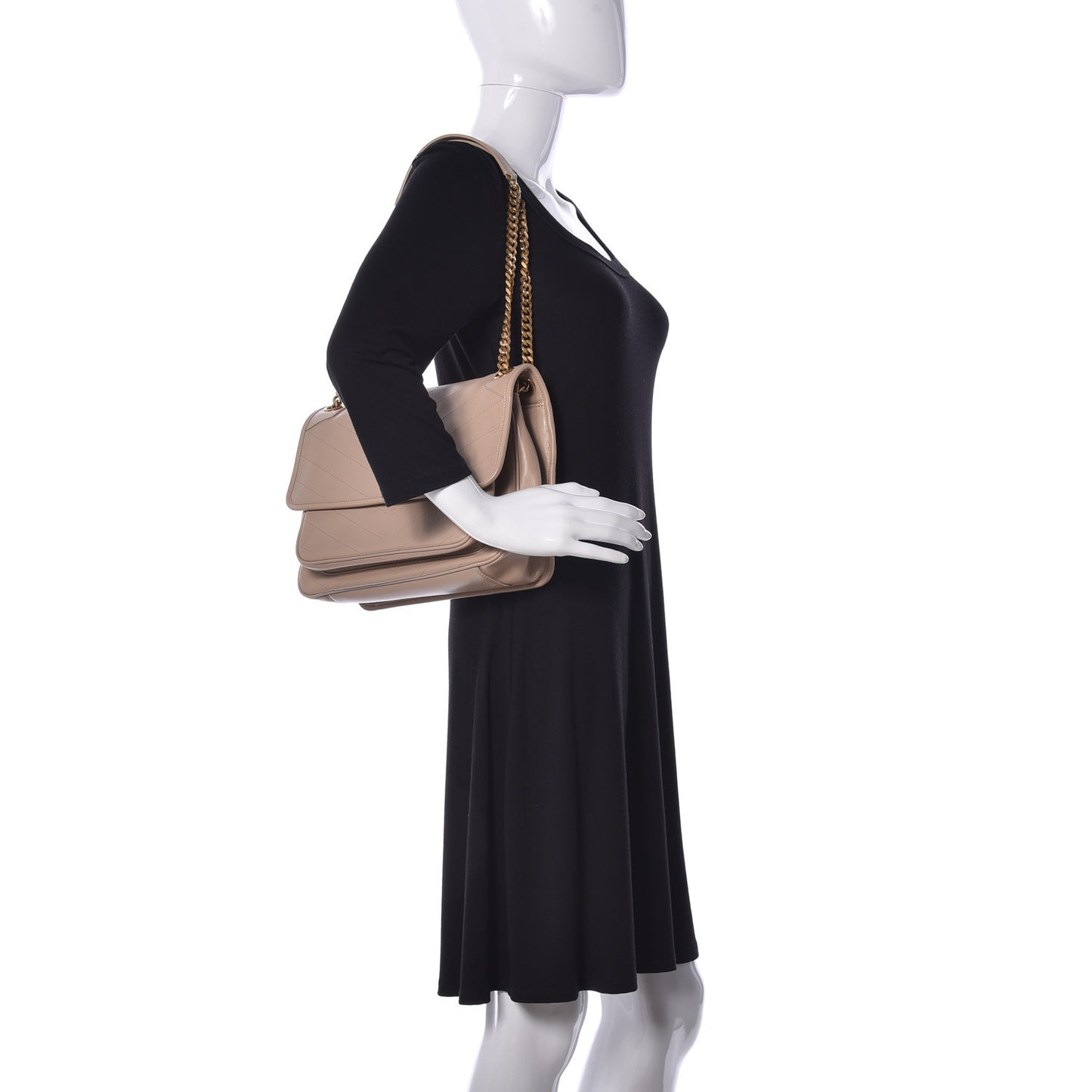 Lambskin Matelasse Monogram Medium Niki Chain Satchel Dark Beige