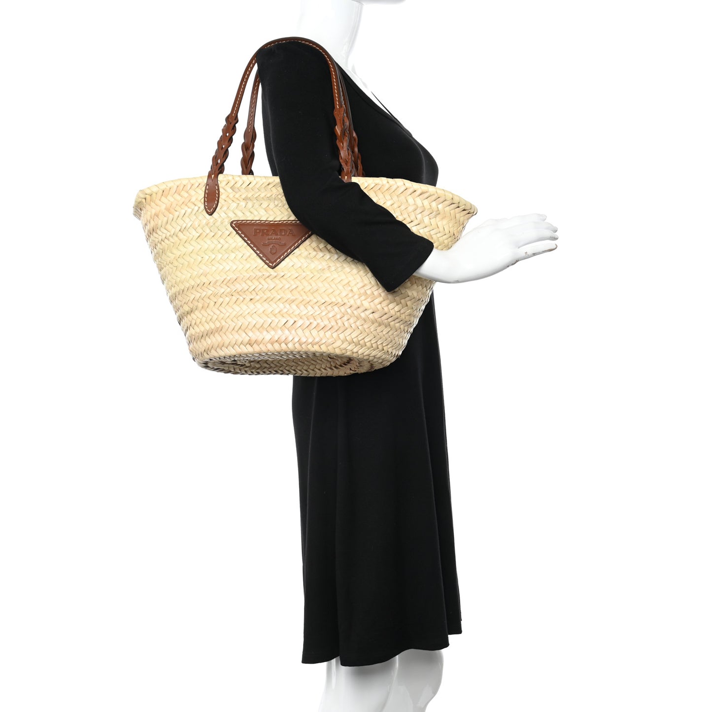 Palmitto Vitello Woven Braided Large Basket Tote Bag Naturale Cognac
