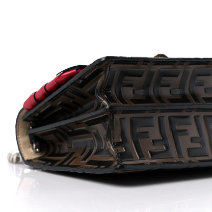 Fendi Vitello Shiny Nappa Bi-Color FF 1974 Lace Up Bow Embossed Small Kan I Shoulder Bag Maya Black Fragola 9 of 10