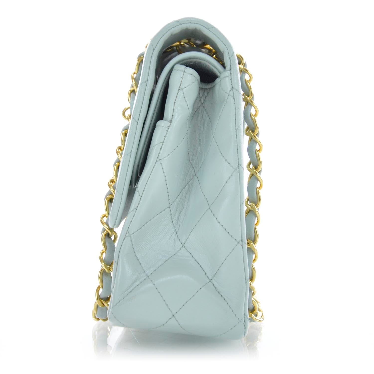 Chanel Lambskin Quilted Medium Double Flap Light Blue 4 of 10