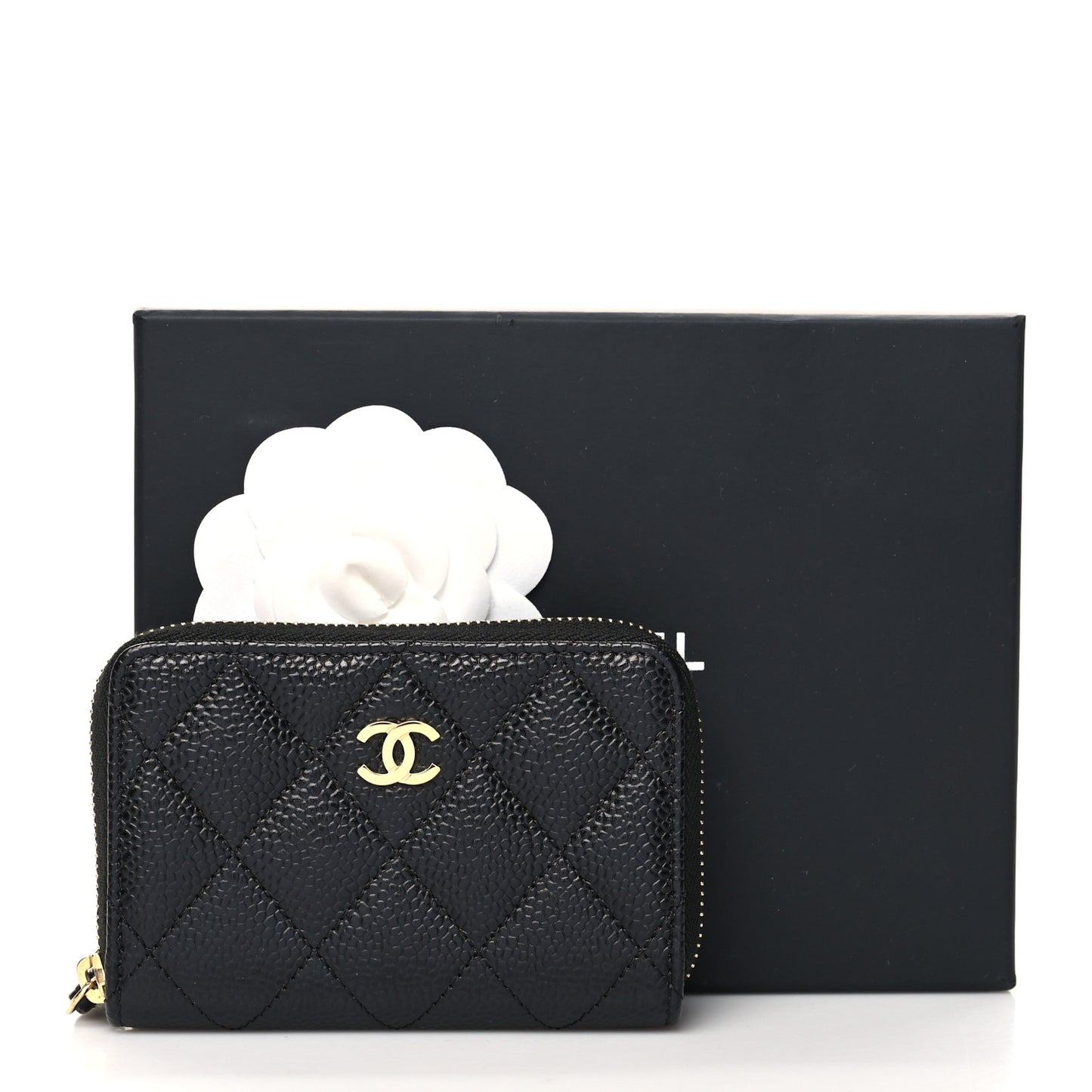 Caviar Quilted Zip Coin Purse Black