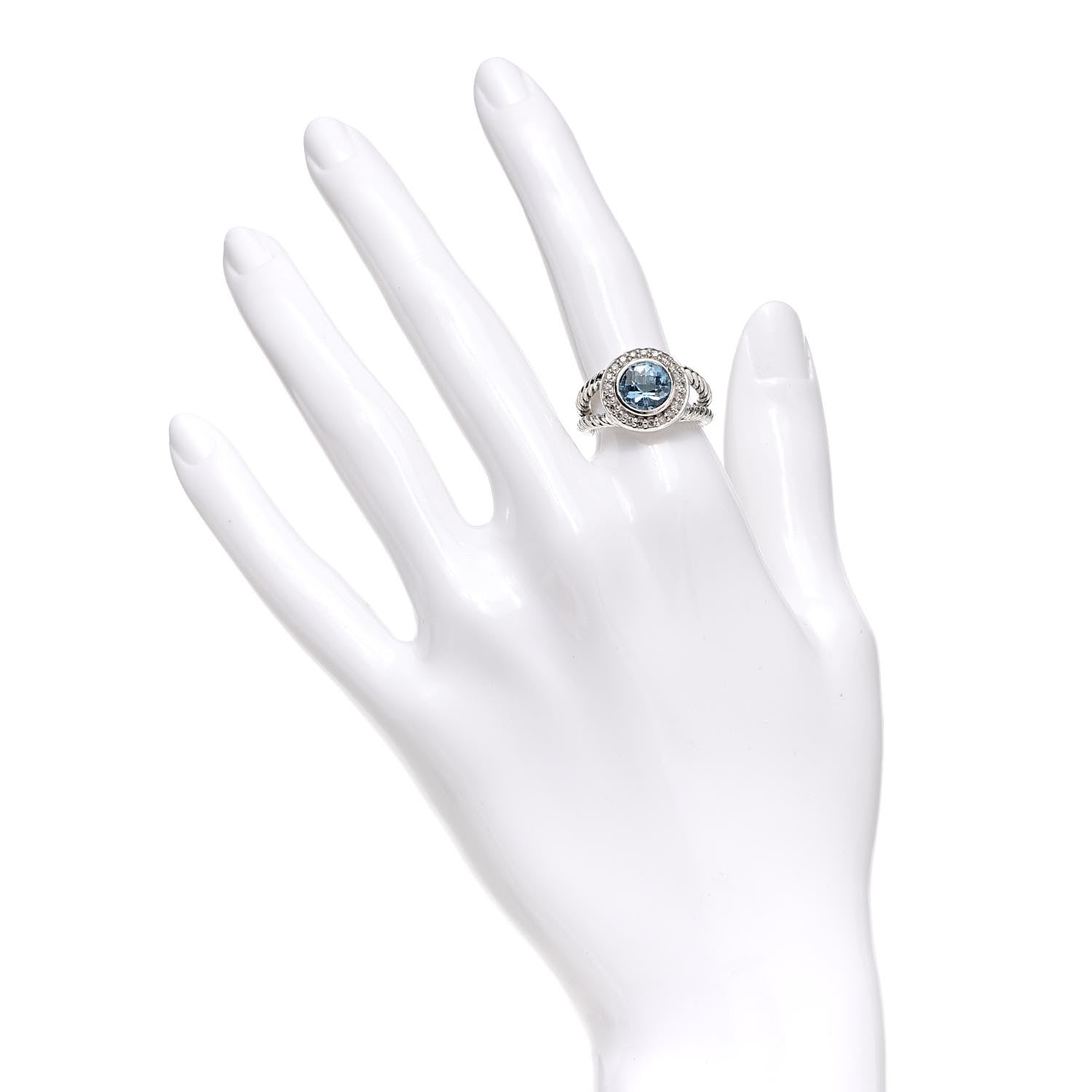 David Yurman Sterling Silver Diamond Blue Topaz 8mm Petite Cerise Ring 51 5.75 2 of 6