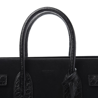 Saint Laurent Suede Crocodile Embossed Small Sac De Jour Black 14 of 15