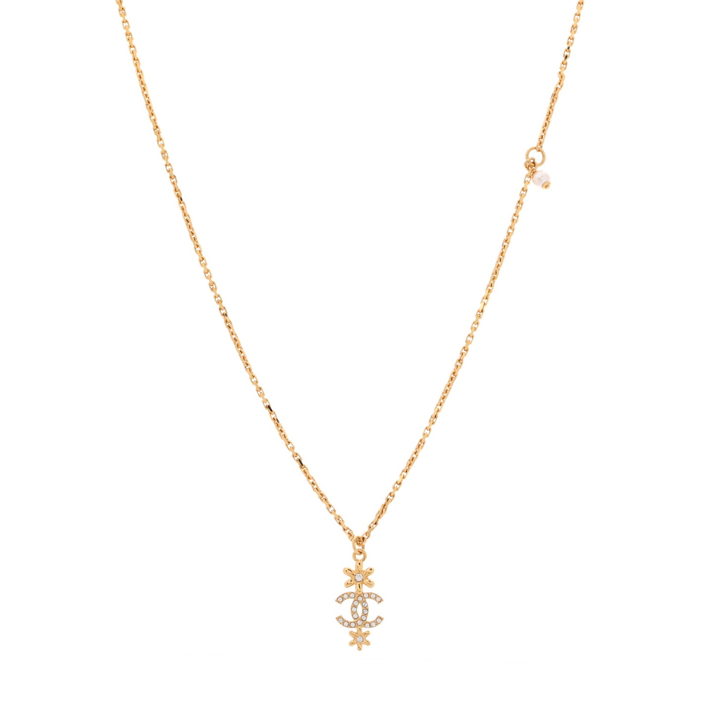 Crystal CC Flower Necklace Gold