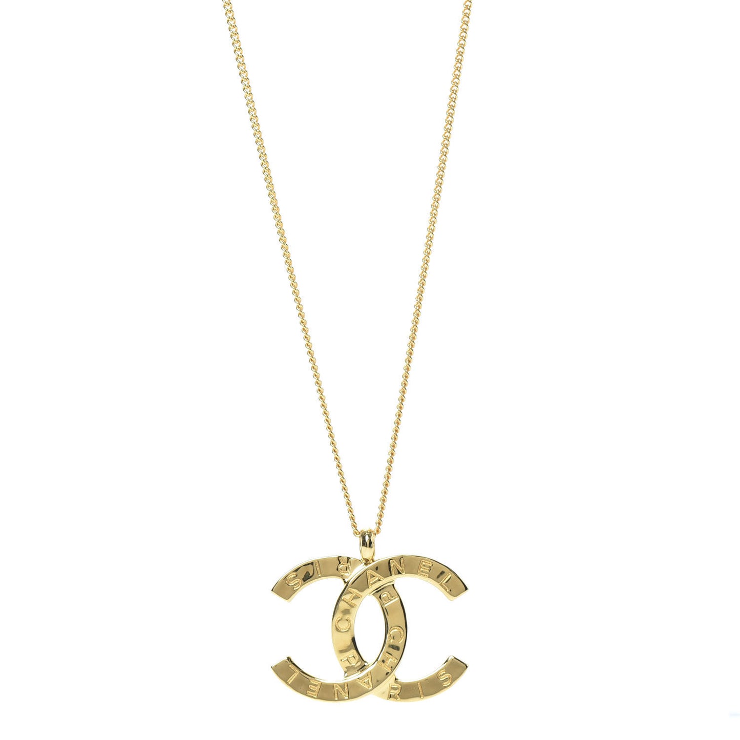 Metal CC Paris Button Necklace Gold
