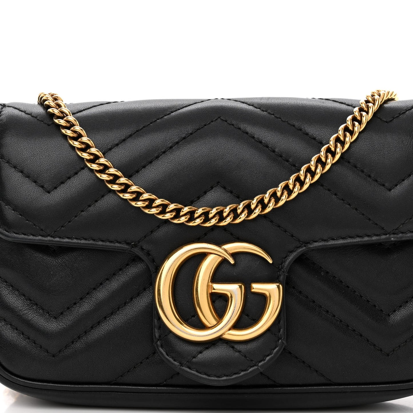 Calfskin Matelasse Super Mini GG Marmont Shoulder Bag Black