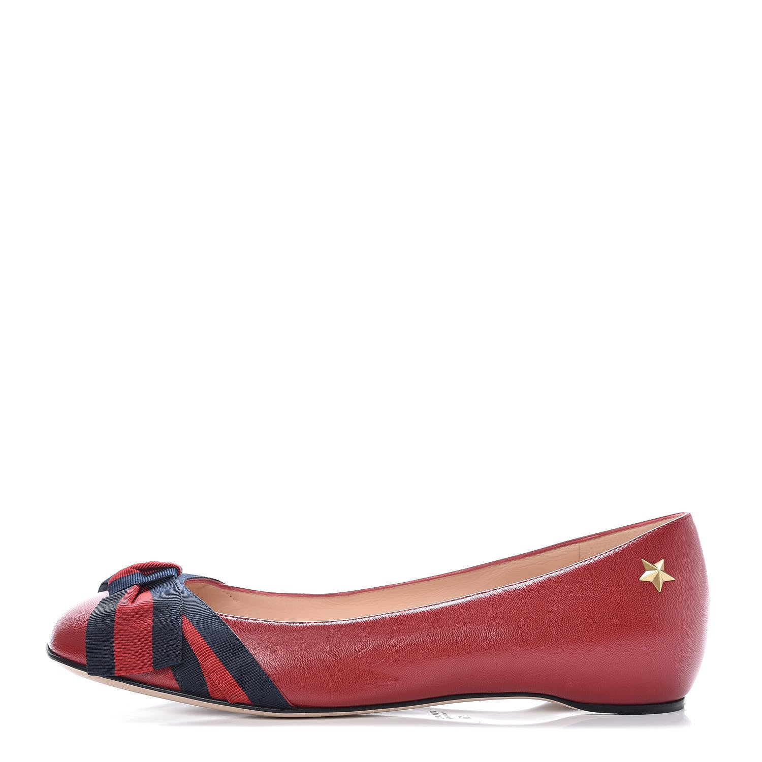 Gucci Calfskin Web Bow Ballerina Flats 37 Red 1 of 9