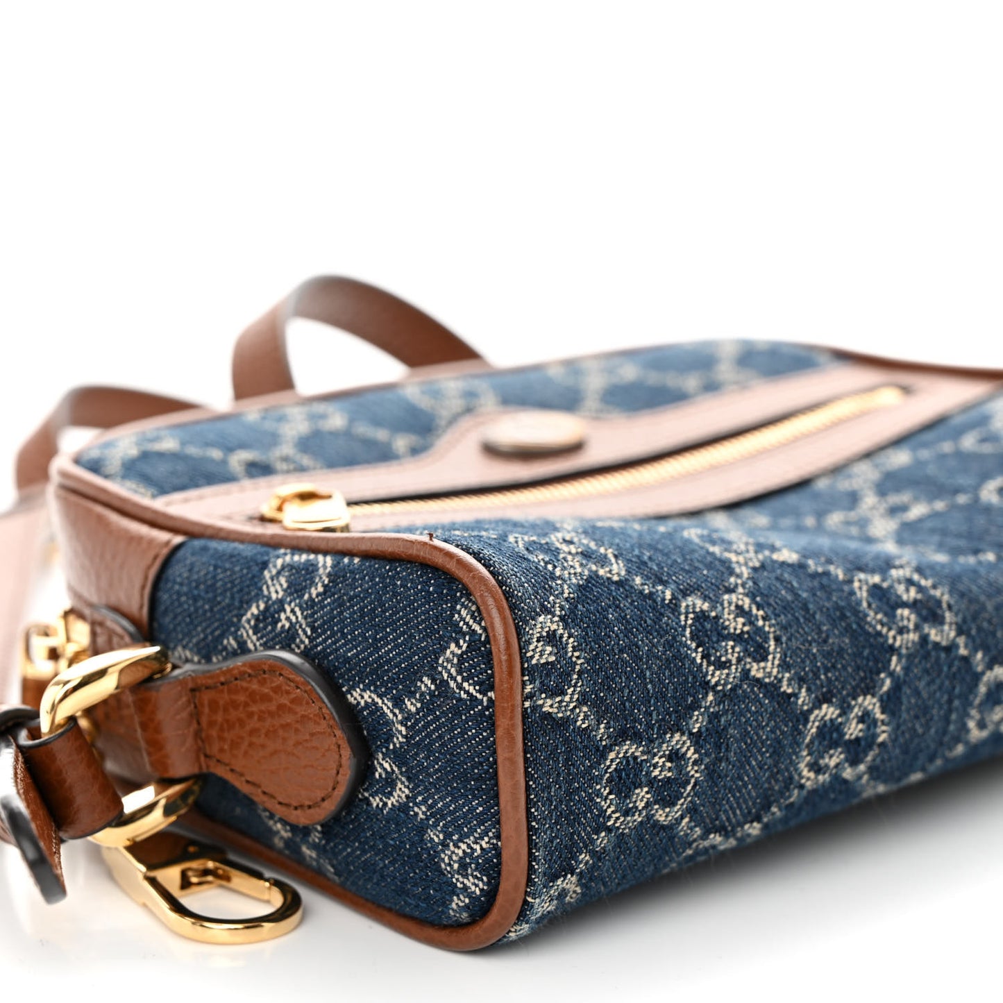 New Denim GG Monogram Dollar Calfskin Mini Ophidia Shoulder Bag Blue Tea Cuir Epilog