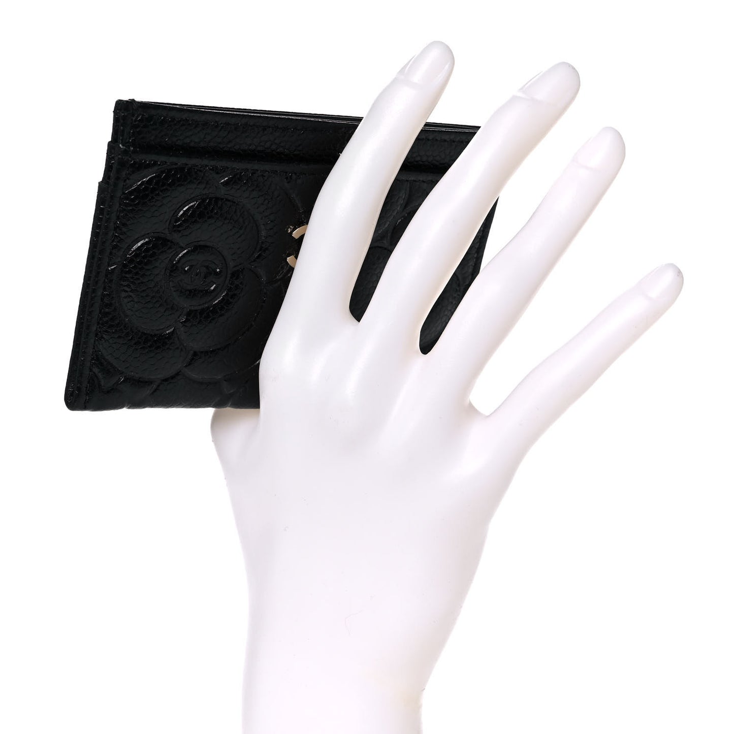 Caviar Camellia Embossed Card Holder Black