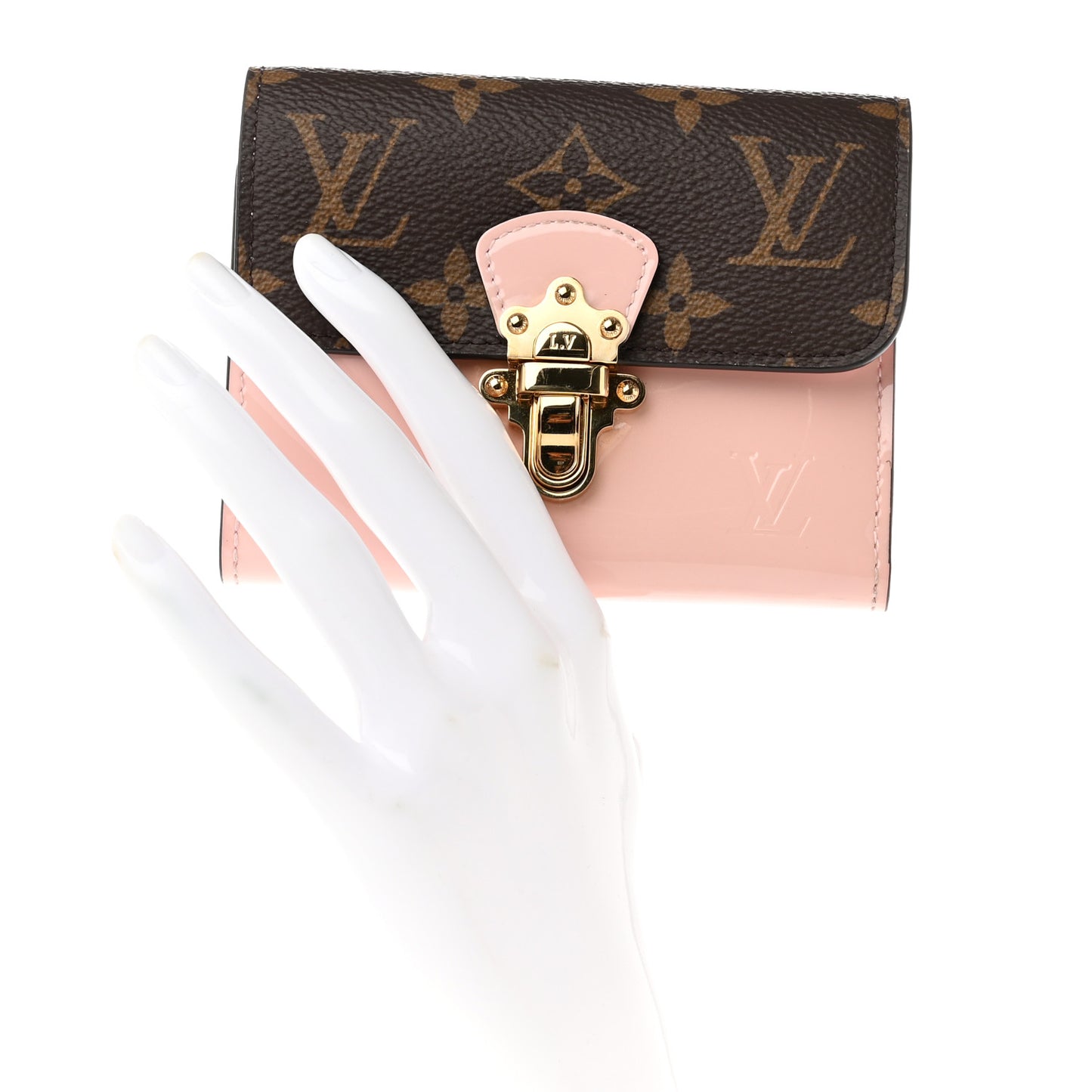 Patent Calfskin Monogram Cherrywood Compact Wallet Rose Ballerine