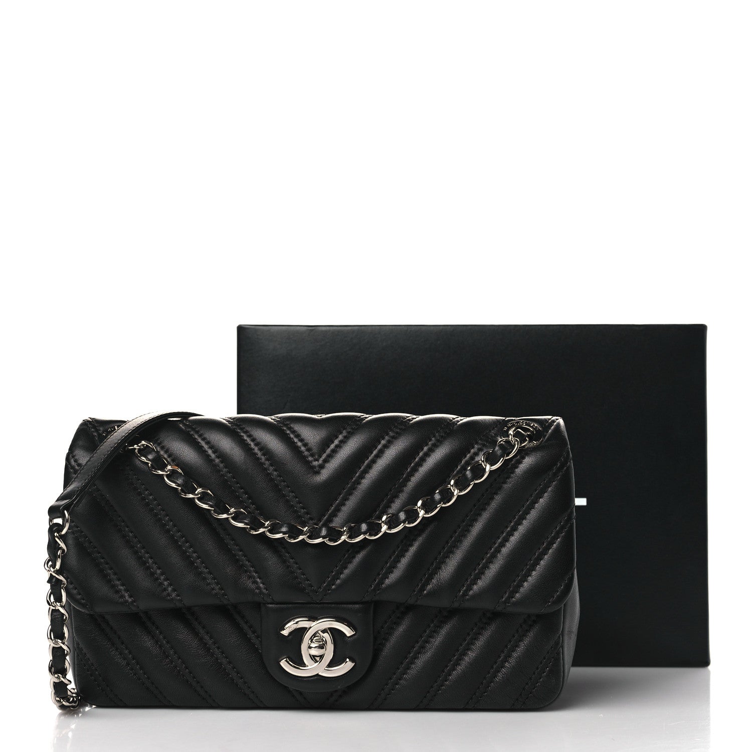 Chanel Lambskin Chevron Quilted Double Stitch Medium Single Flap Black 9 of 11
