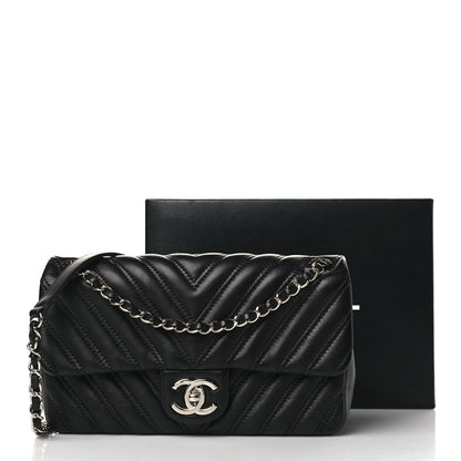 Chanel Lambskin Chevron Quilted Double Stitch Medium Single Flap Black 9 of 11