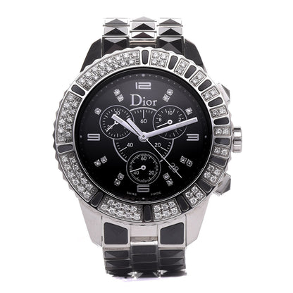 Christian Dior Stainless Steel Diamond Pave Bezel Sapphire 38mm Christal Chronograph Quartz Watch Black 1 of 9