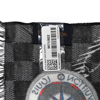 Louis Vuitton Cashmere Silk Damier Graphite World Map Stole 3 of 4