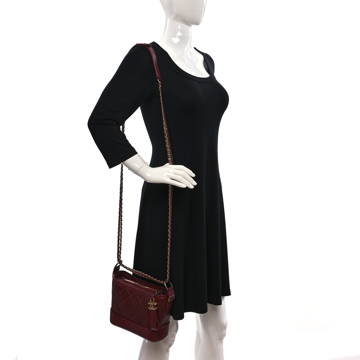 Aged Calfskin Quilted Small Gabrielle Hobo Burgundy